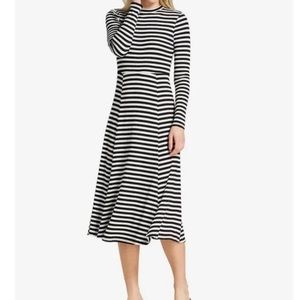Who What Wear White & Black Striped Long Sleeve Midi Dress Women’s Size Small
